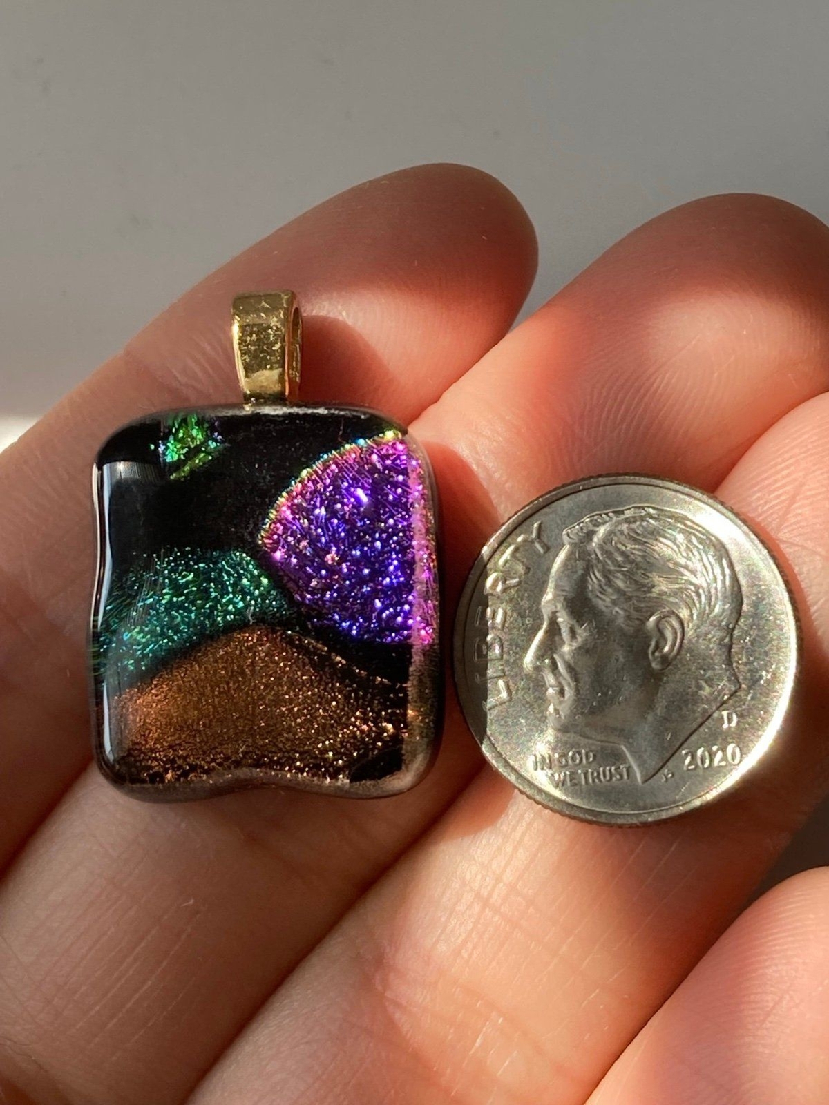 Handcrafted purple brown dichroic glass Pendant