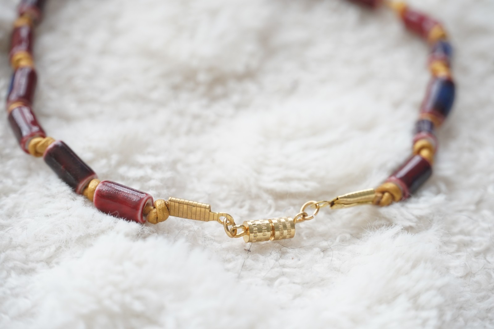 Burnt Red Glass Tube Beaded Cord 11″ Necklace For Cats or Small Dogs