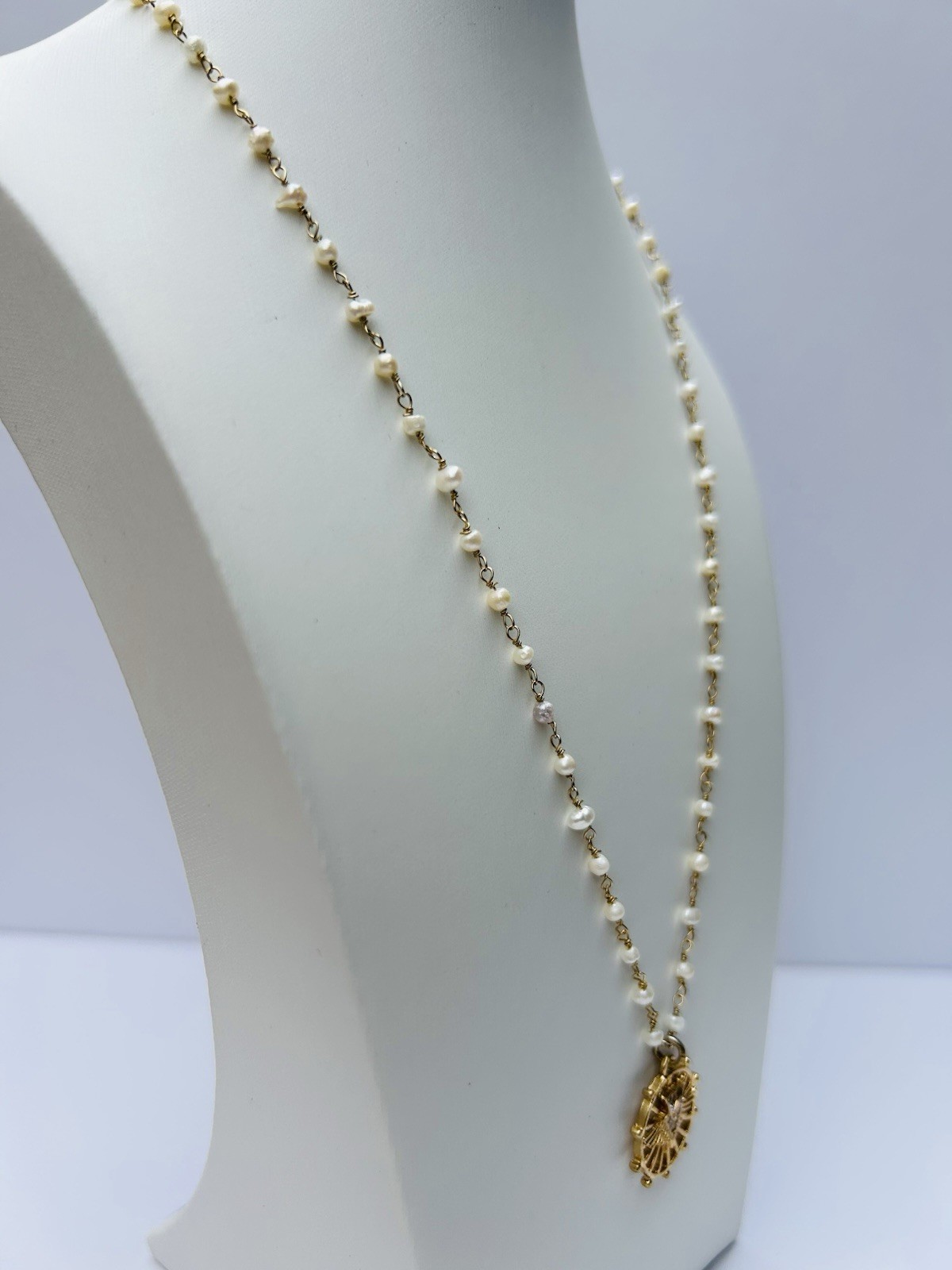 CAbi Gold Tone Pearl Necklace Medallion Pendant Adjustable Statement