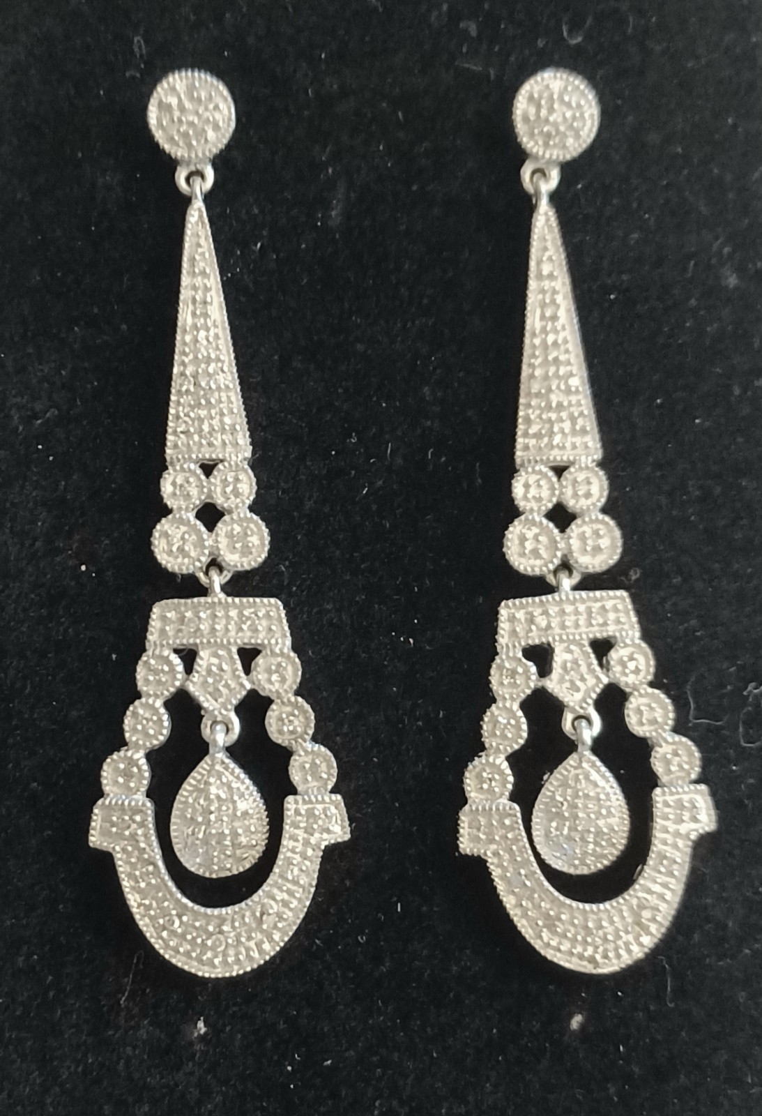 Vintage Art Deco Style Sterling Silver Dangle Doorknocker Post Earrings