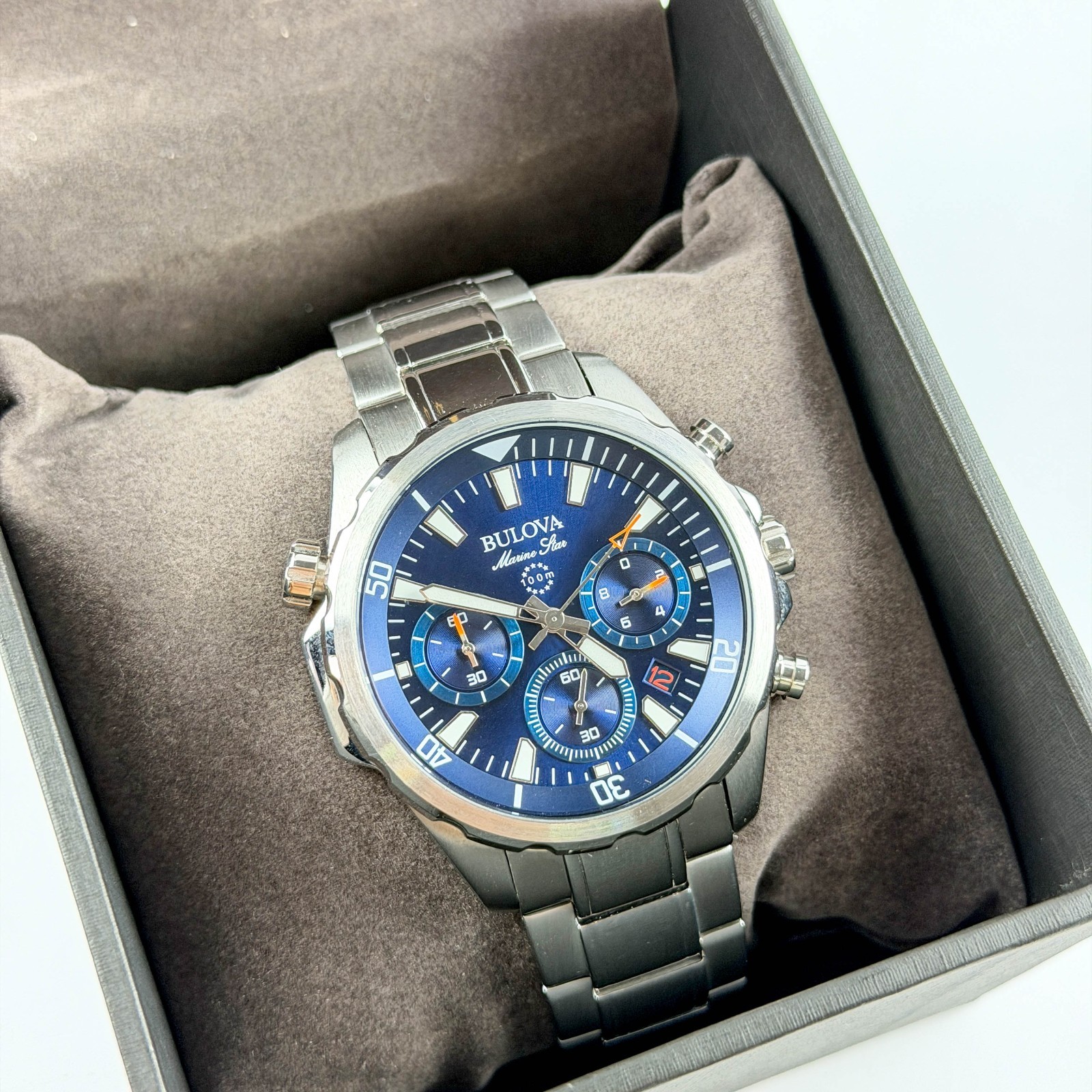 Bulova Marine Star 96B256 Blue Dial Chrono Stainless Steel Men’s Watch 43mm