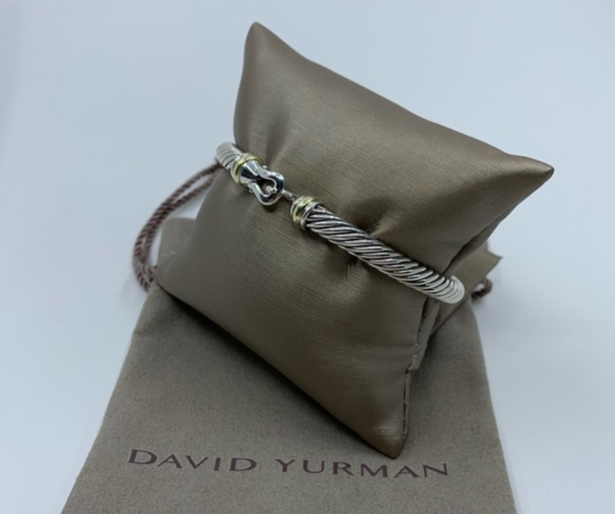 David Sterling Silver 925 5mm Cable Buckle 18k Gold Cuff Bracelet