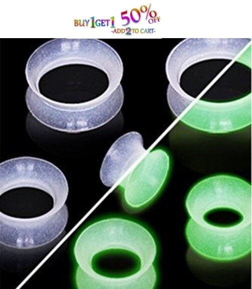 Pair 8g-40mm CLEAR GLOW SILICONE FLESH TUNNELS Double Flare Gauges Thin 2051