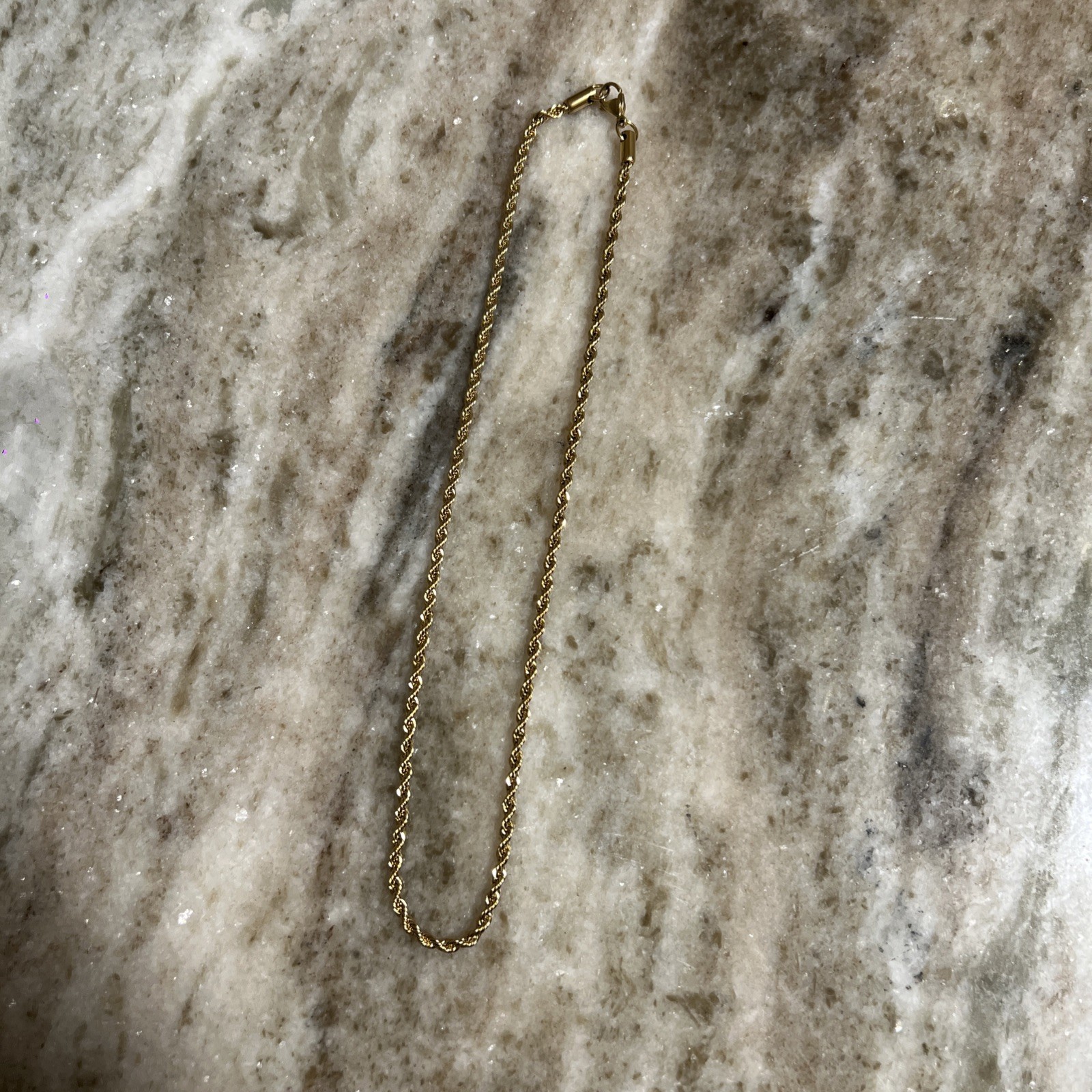 18k Gold Plated PVD Coated Rope Chain 3mm 16inches Lobster Clasp Necklace