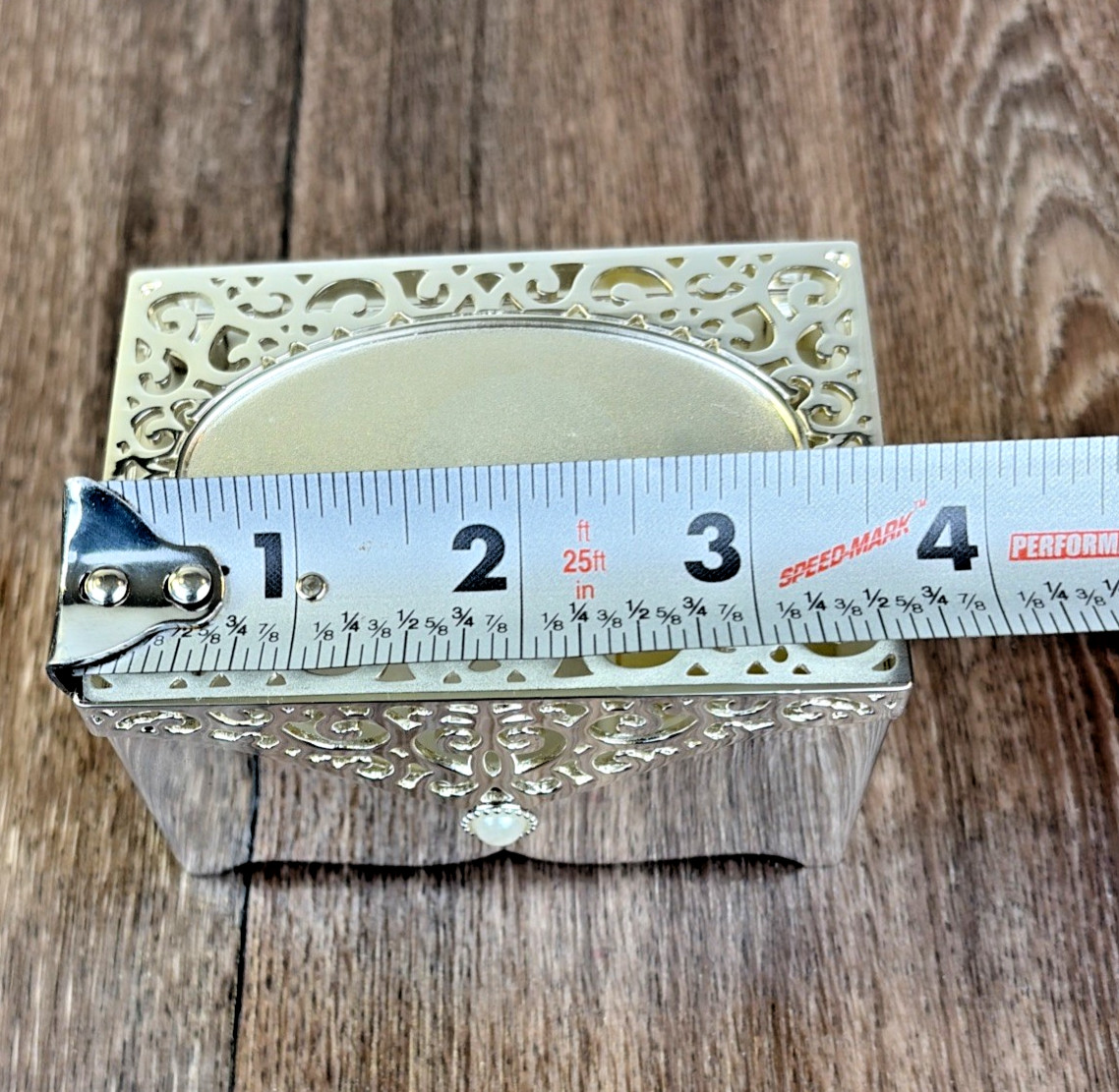 Things Remembered Silver Tone Hinged Filigree Jewelry Box Trinket 4″ x 2.5″