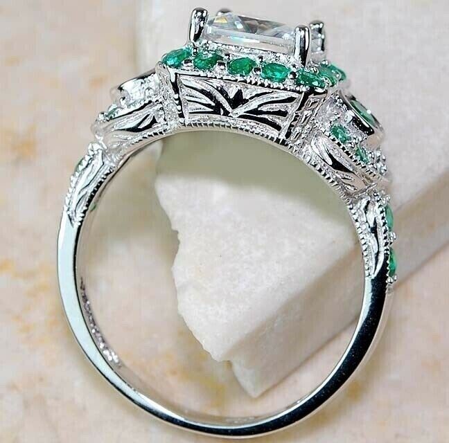 3CT Heat Treated Green Tourmaline 925 Solid Sterling Silver Ring Sz 6 UB3-8