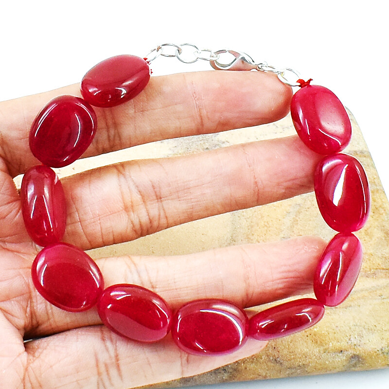 Oval Shape 190.00 Cts Earth Mined 7″ Long Red Ruby Beads Bracelet NK 49E139