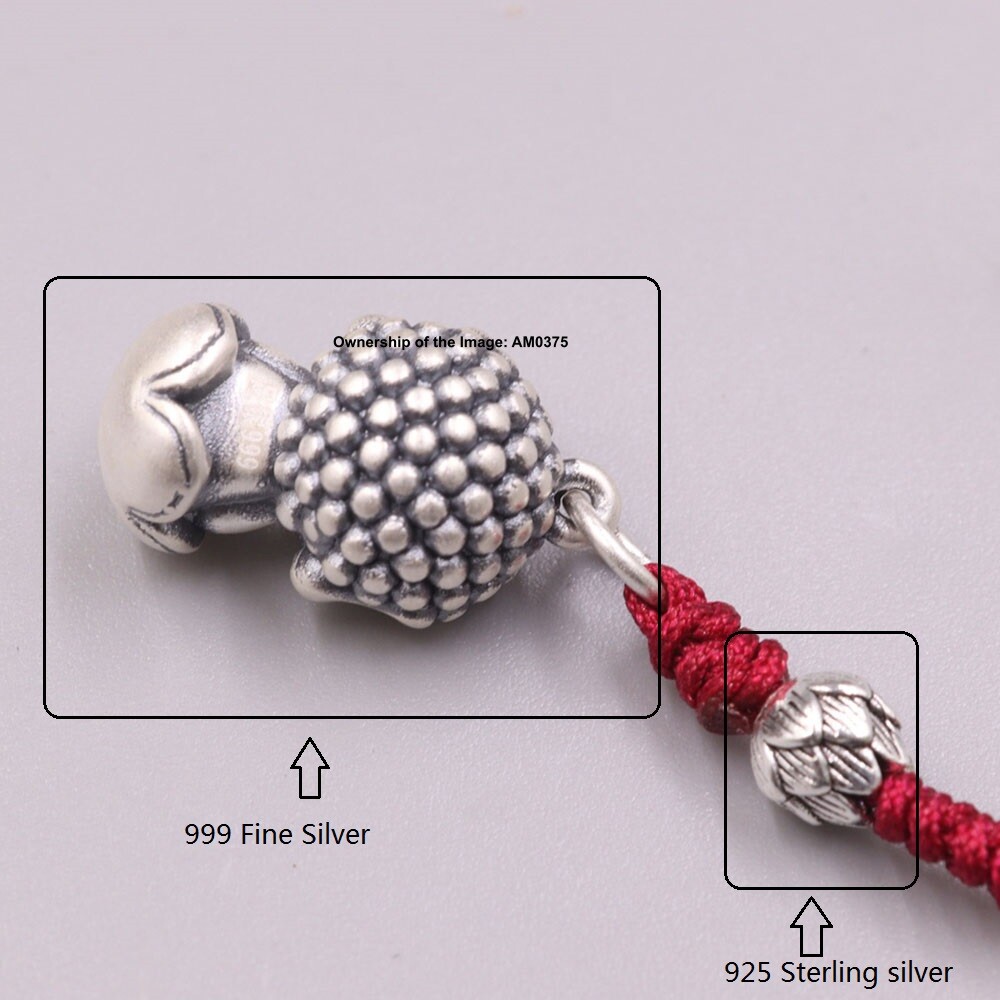 Real 999 Fine Silver Small Buddha Handmade Charm Pendant 80mm Length