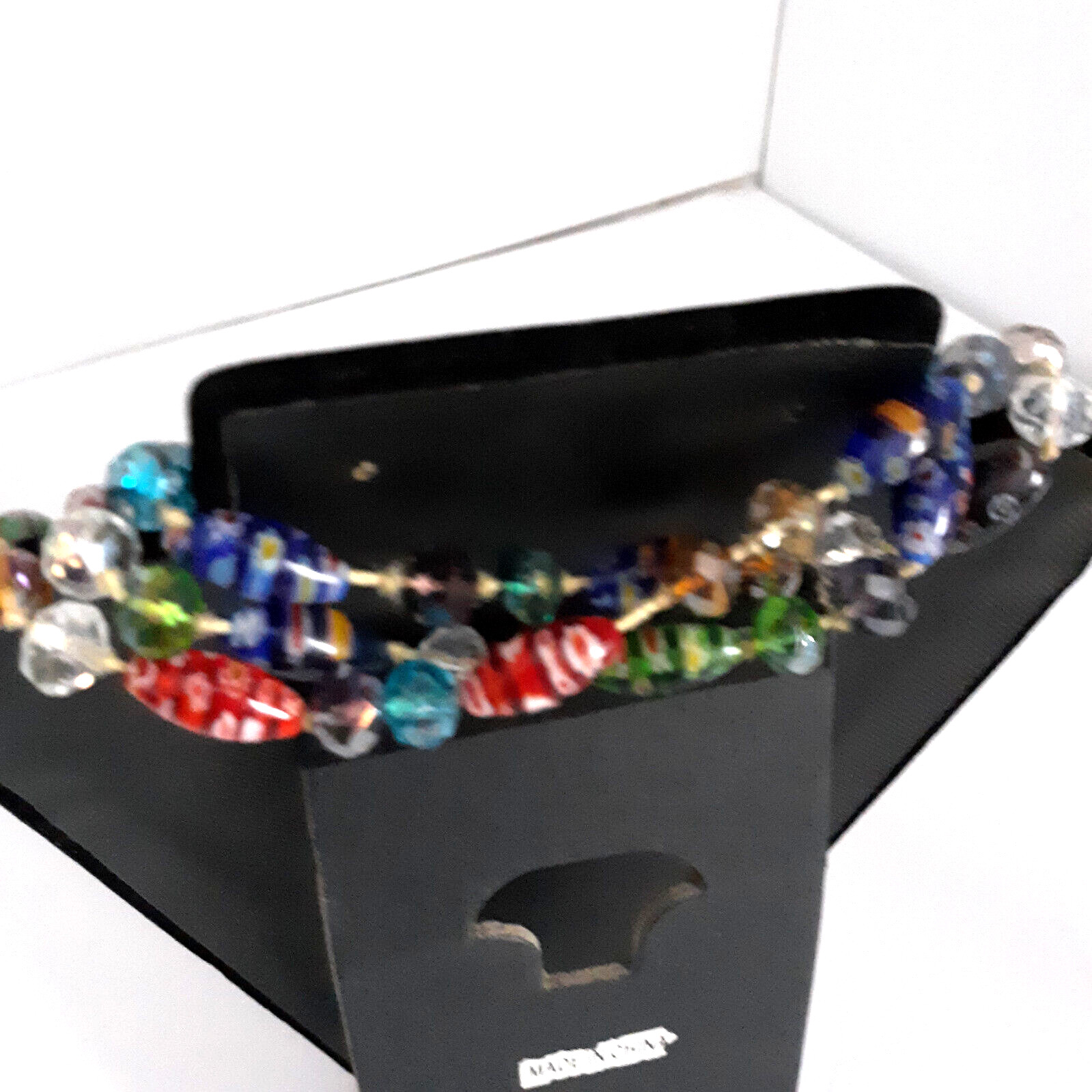 VTG Millefiori Style Art Glass Beads & Crystals Hand Knotted 25″ Stand Overhead
