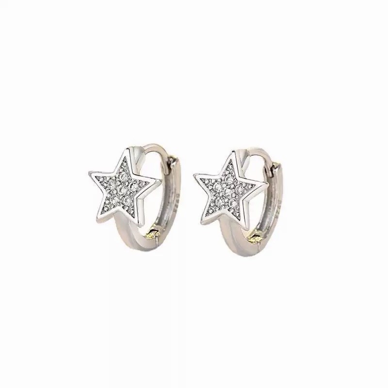 18K Gold Plated Star Huggie Hoop Earrings 9mm Small CZ Unisex Earrings 177
