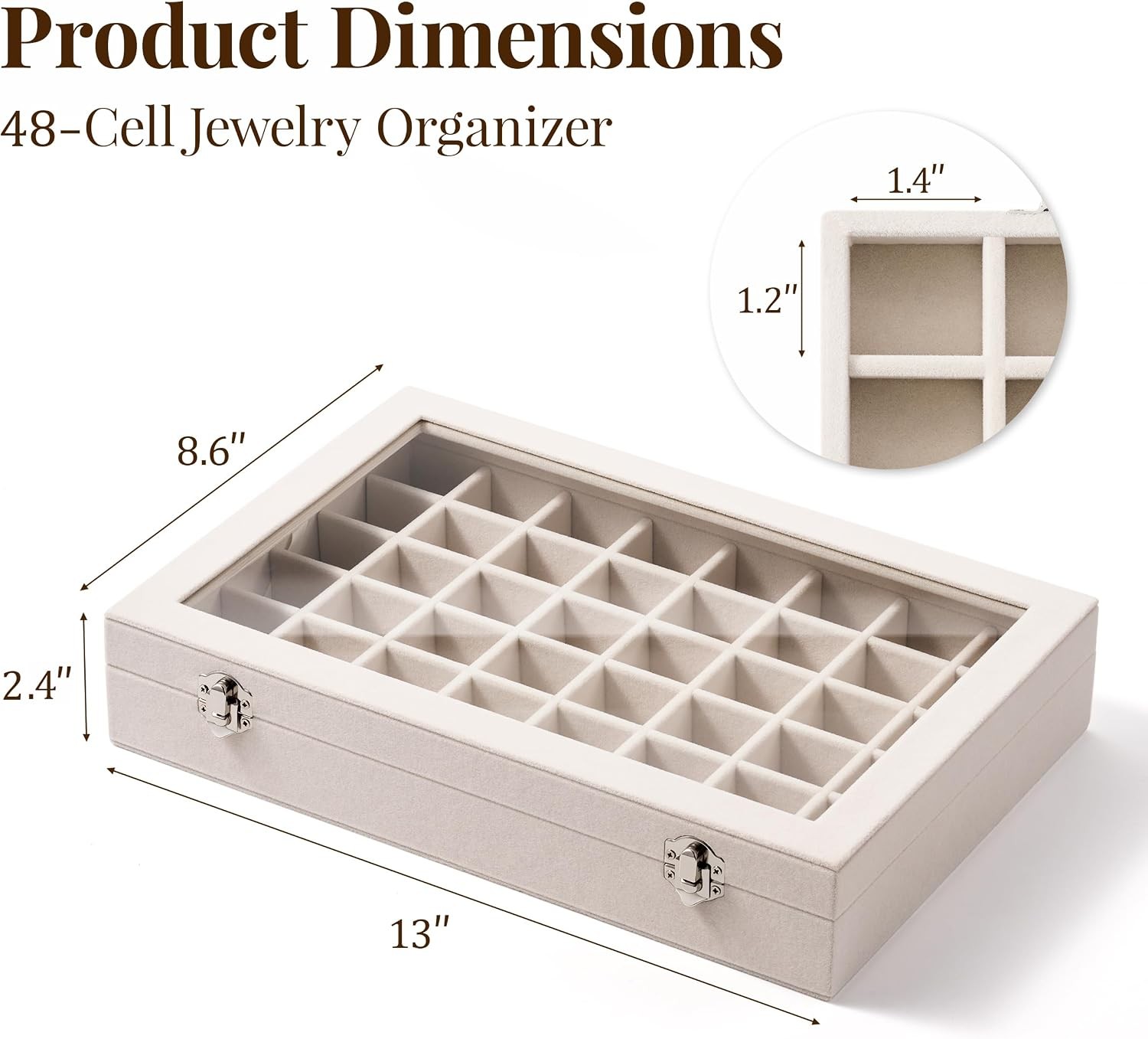 48 Grid Velvet Earring Organizer Tray with Lid, Jewelry Storage for Vanity