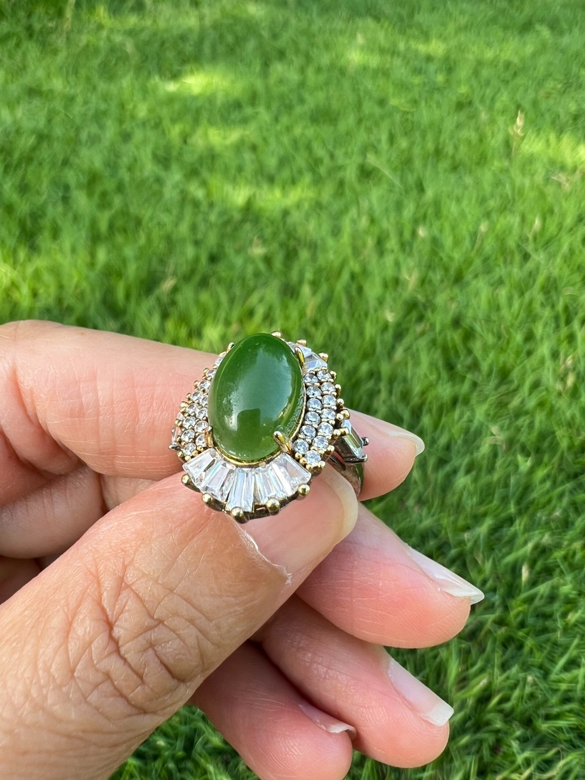 Rich Green Genuine Nephrite Jade Cabochon Ring B02 R