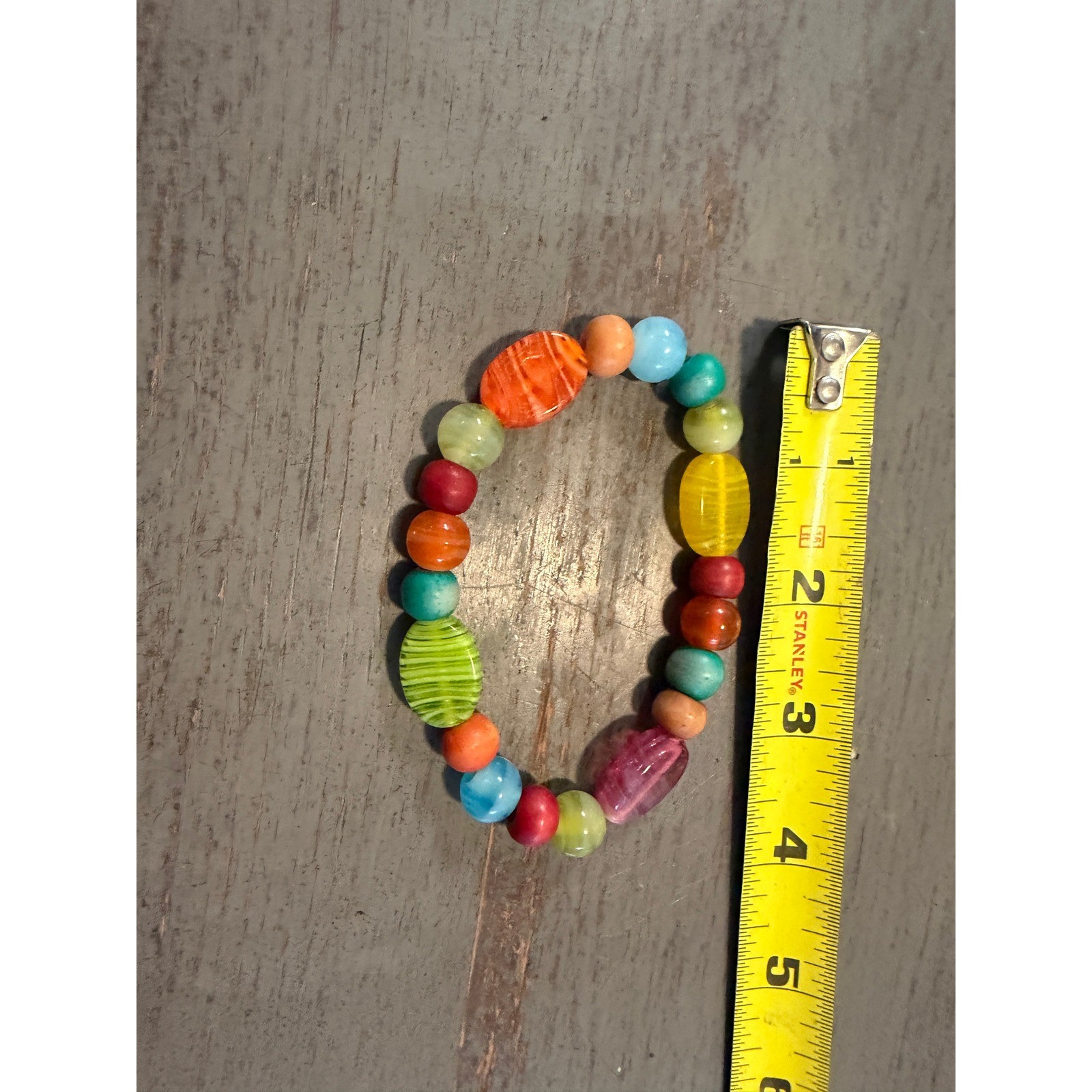 Vintage Multi Color Beaded Stretch Bracelet Glass Resin Eclectic Mixed Media