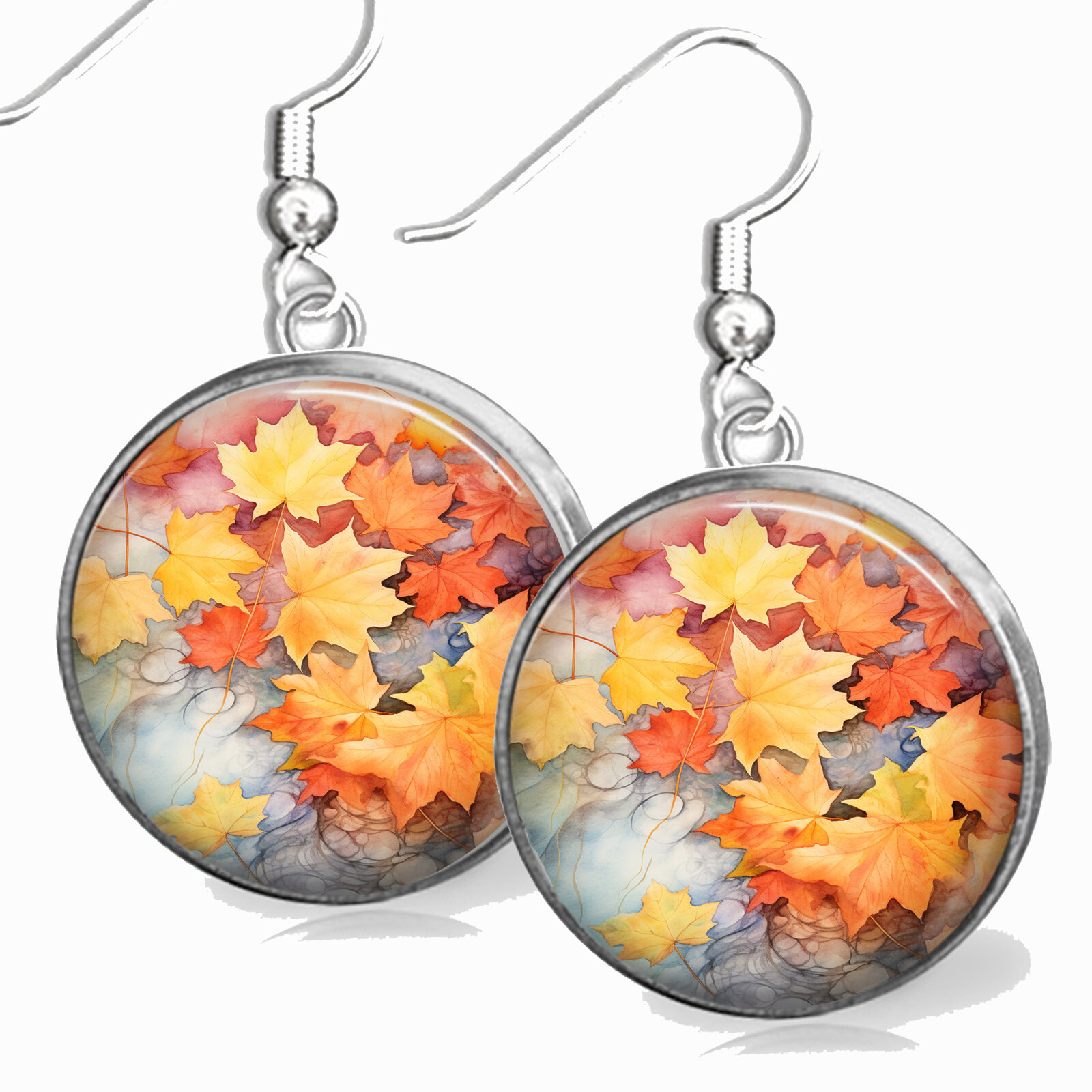 Autumn Leaves Pendant Necklace & Dangle Earrings Set Fall Autumn Season Jewelry