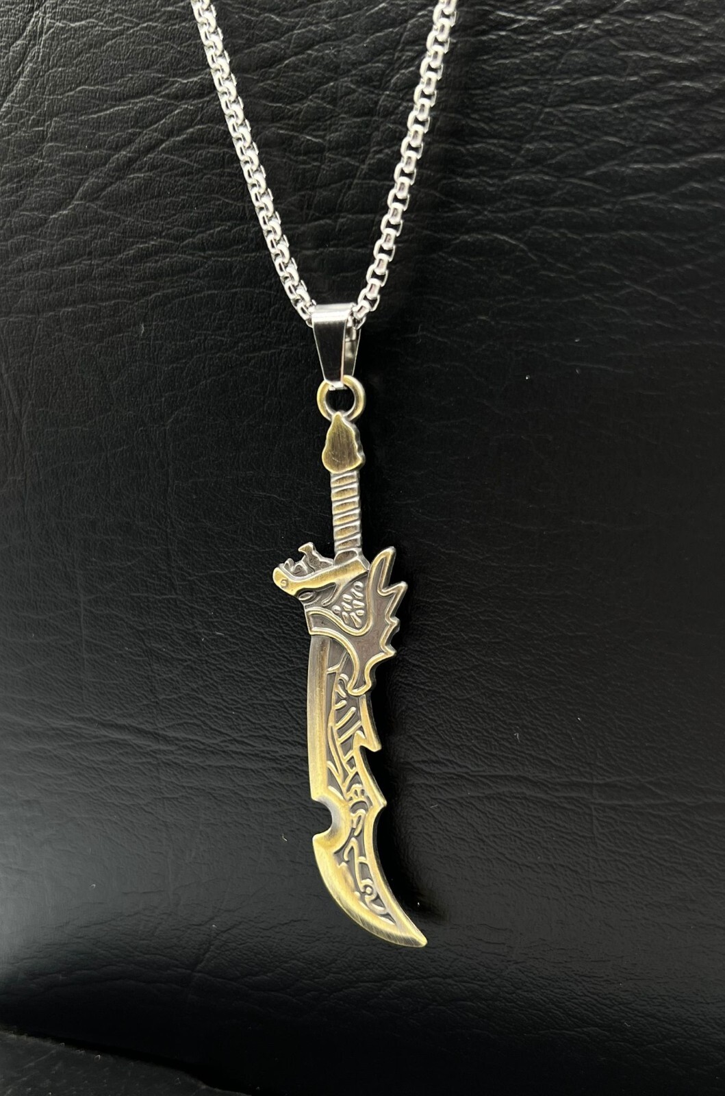Stainless Steel Bronze Knife Dagger Weapon Pendant on Chain