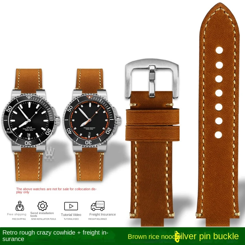 Cowhide Watch Strap For ORIS AQUIS 733 7730 7740 Diving Watch 24x12mm 24x11mm