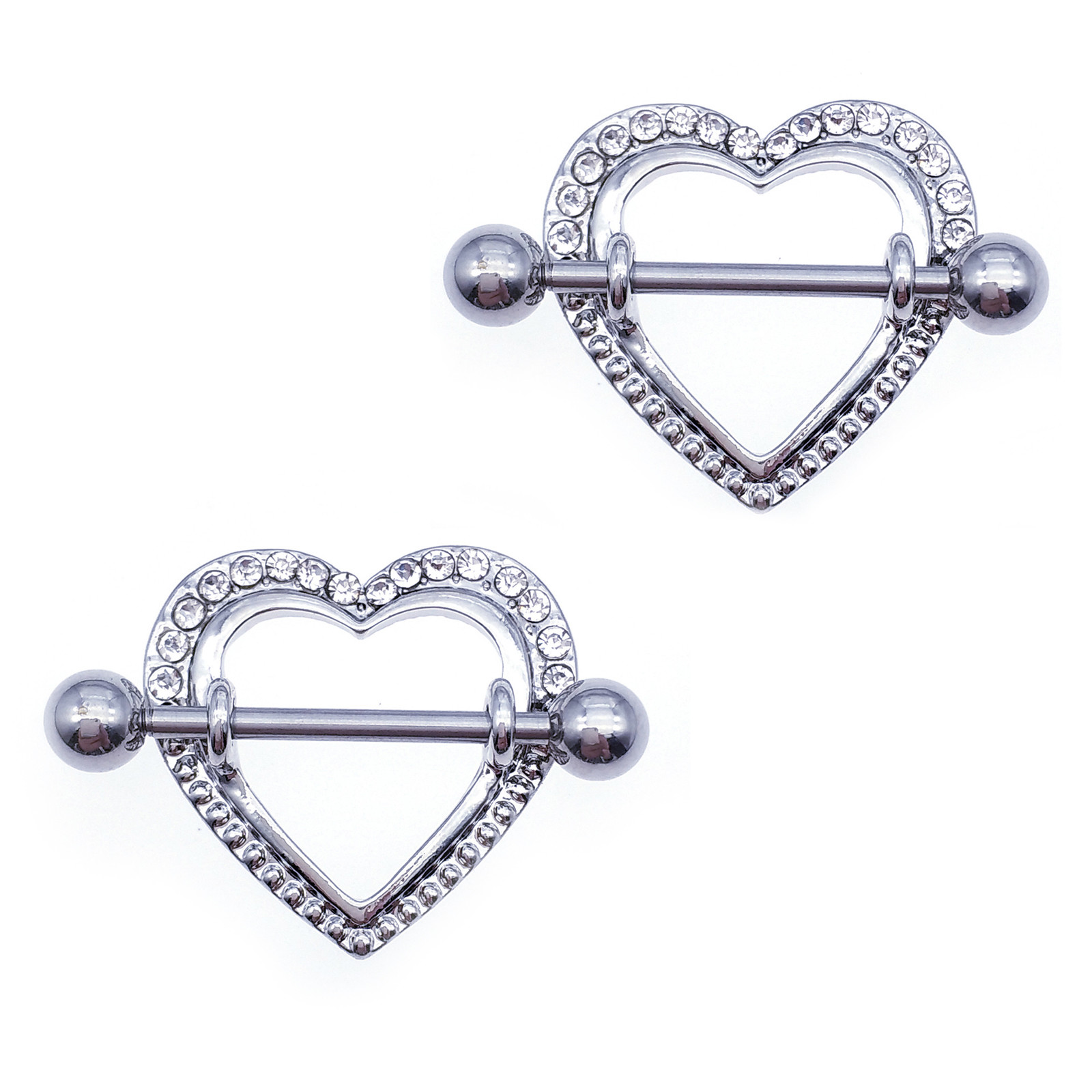 1 PAIR 14G HEART NIPPLE SHIELD RINGS NIPPLERINGS STEEL BODY PIERCING BARBELLS