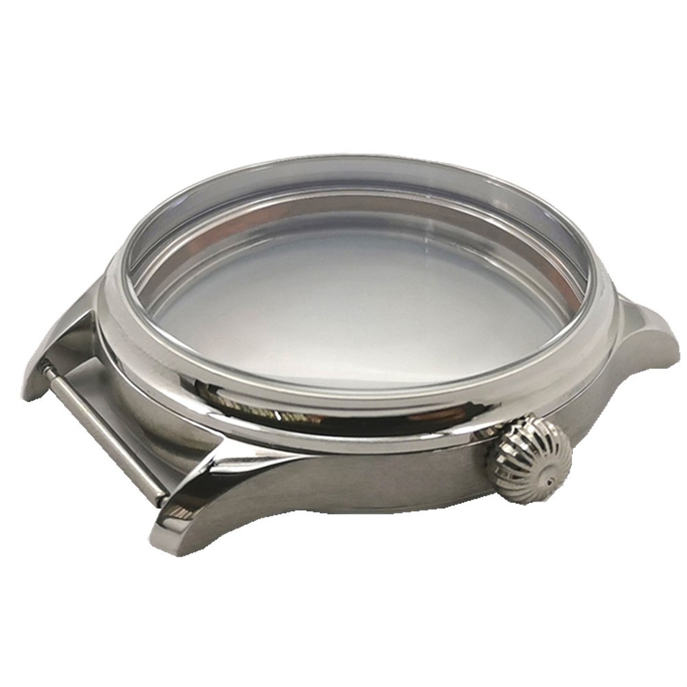 Silver 44mm Stainless Steel Watch Case For ETA6497/6498 Movement Replacement cc