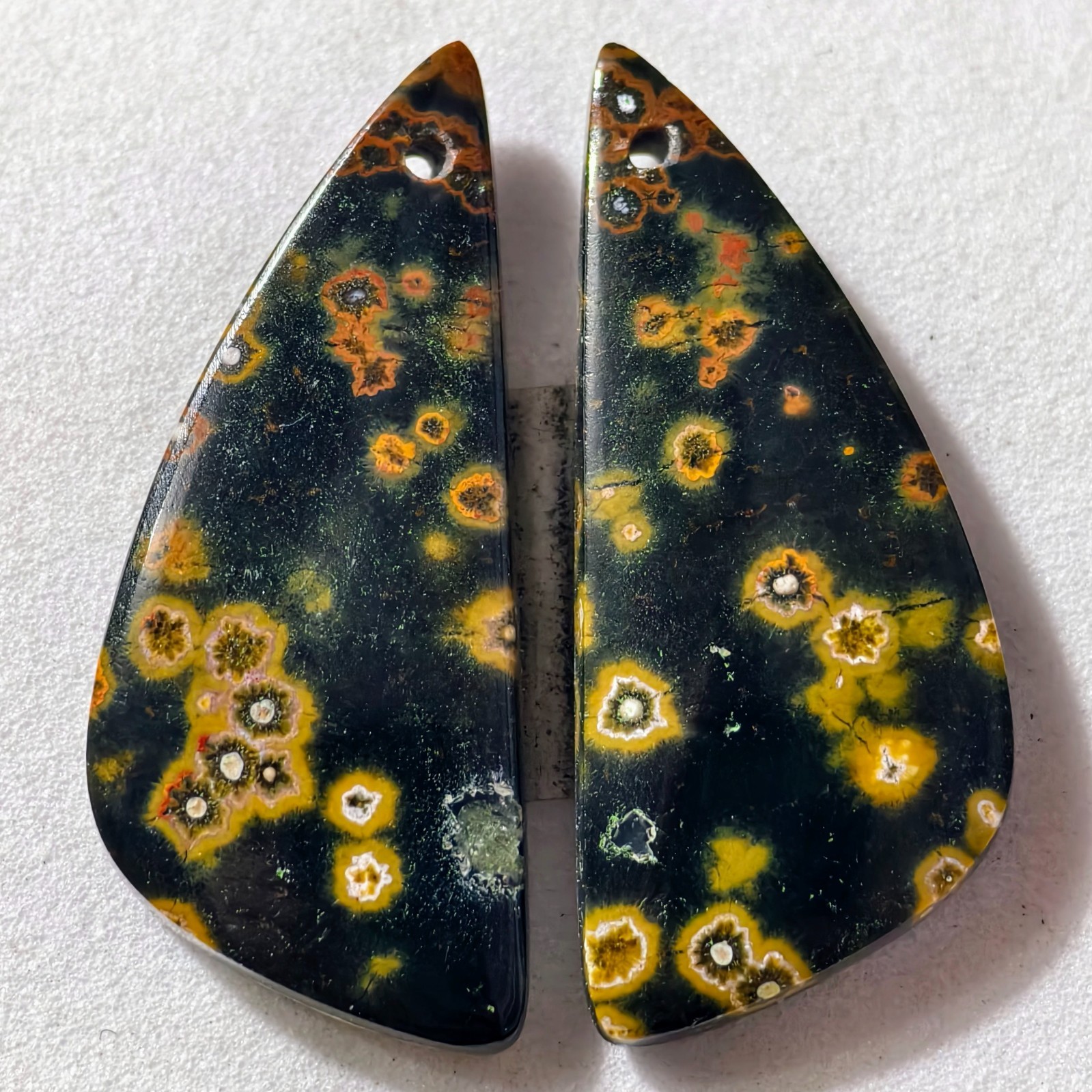 25 Cts Natural Ocean Jasper Drilled Match Pair Cabochon Gemstone 30.6 X 13.3 MM