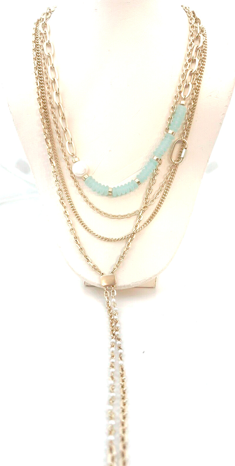 Lucky Brand 4-in-1 Layered Necklace Aqua Bead 16-28″L NWT $99