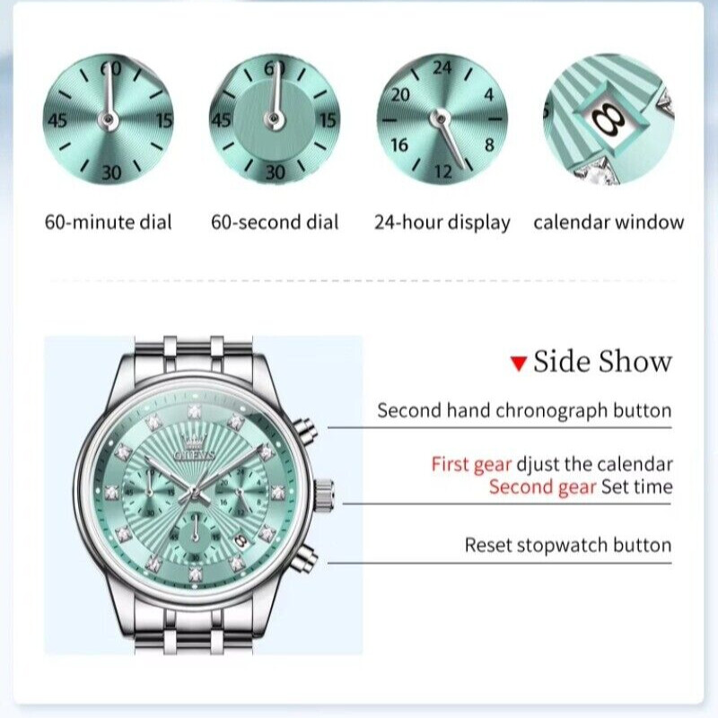 OLEVS Calendar Women’s Quartz Watch Waterproof Chronograph Wristwatch for Ladies
