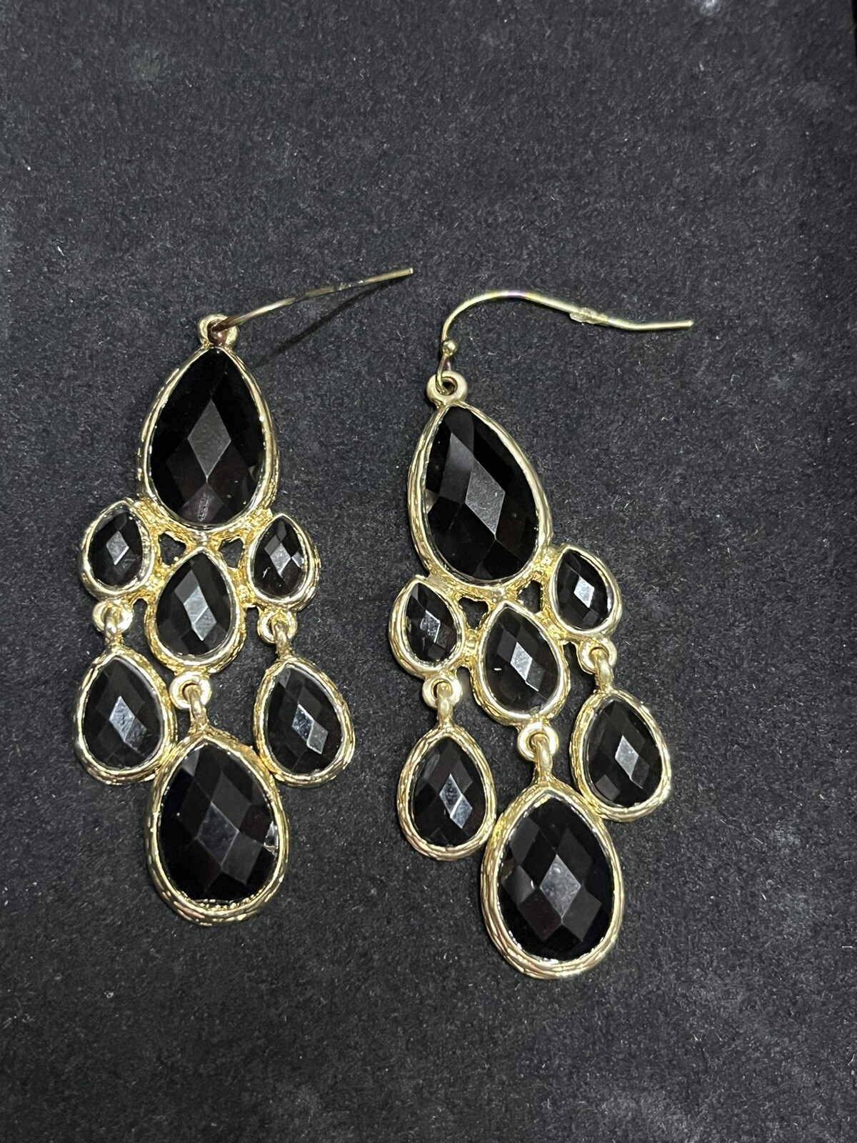 Modern Southwestern Hook Earring Set of 2 Red Black Gold Tone Chandelier 2-2.25″