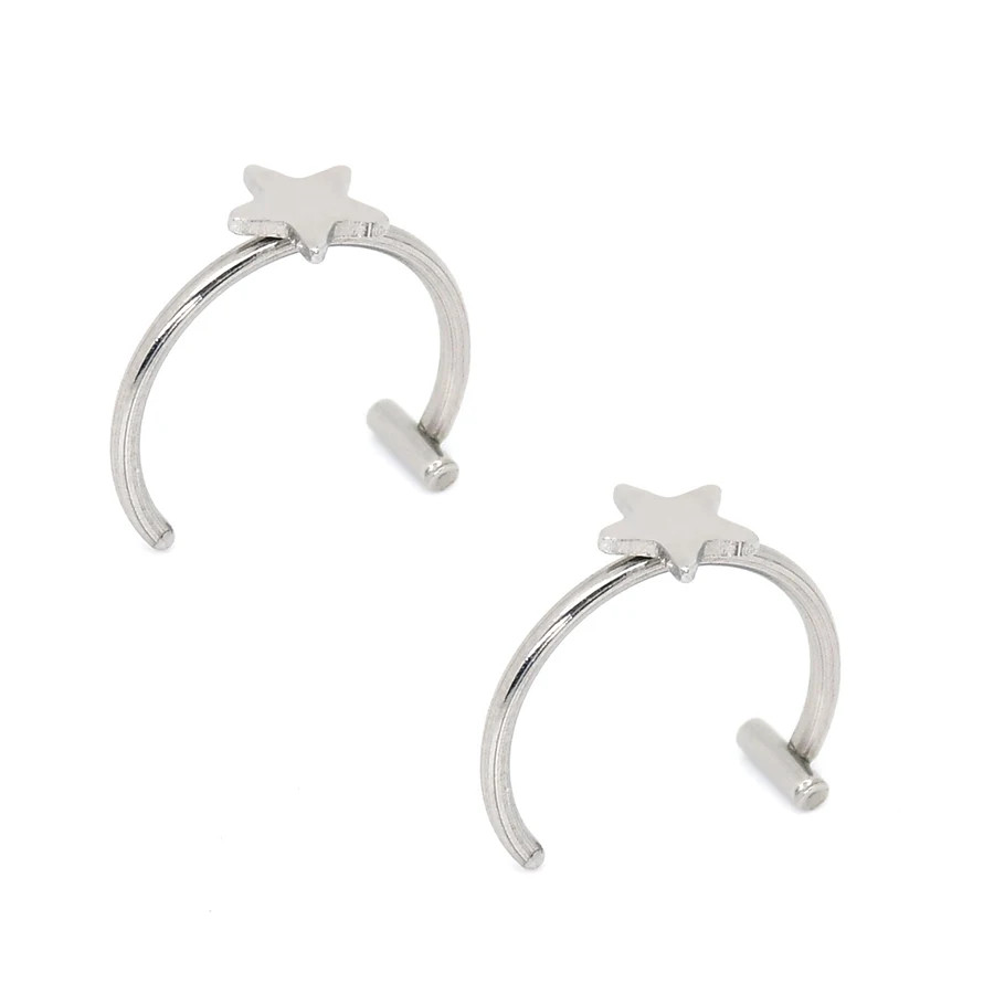 2PCS Trendy 10mm Stainless Steel Punk Clip on Fake Piercing Nose Wrap Lip Rings