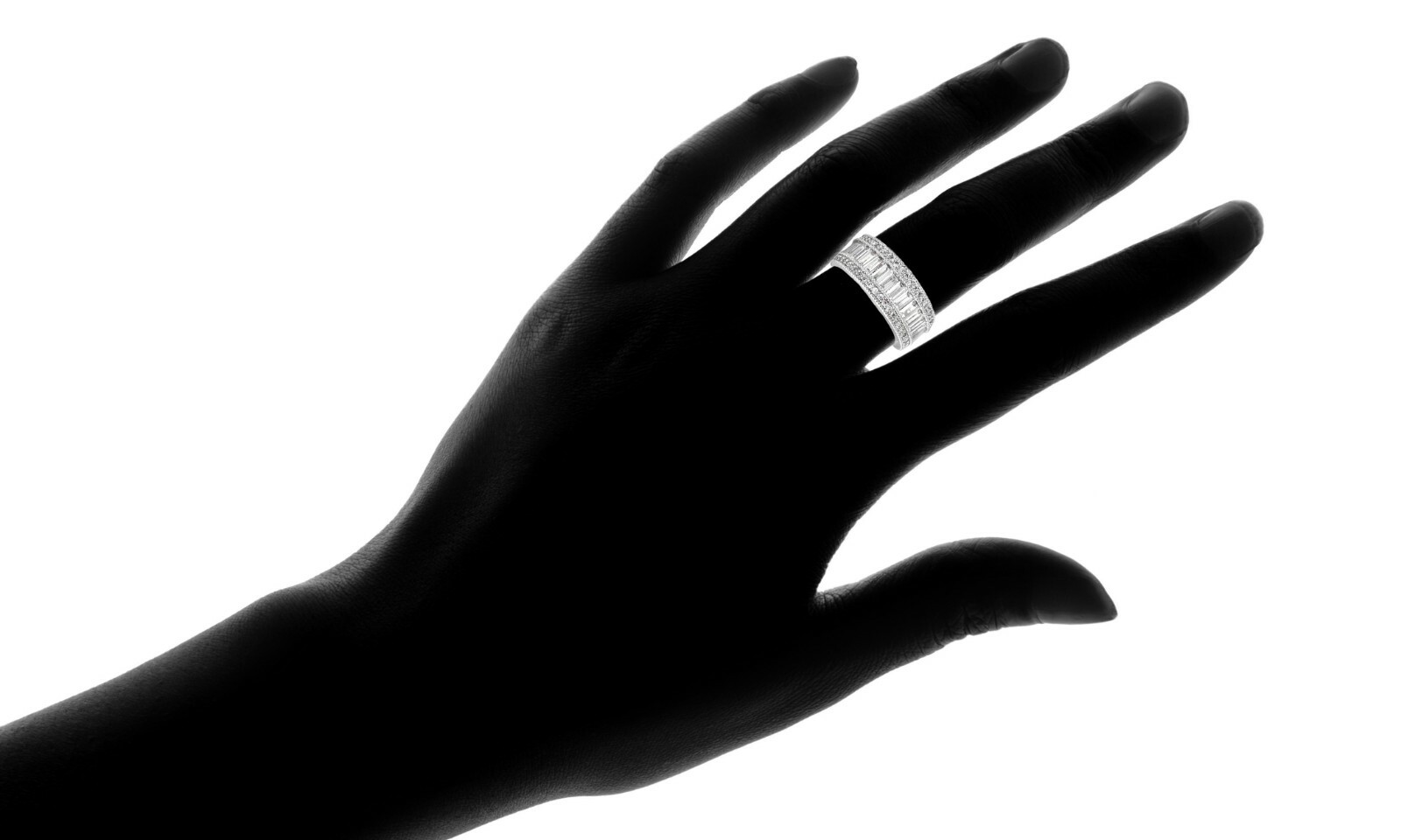 925 Sterling Silver Plated Eternity Band Ring Emerald Cut Cubic Zirconia Stones