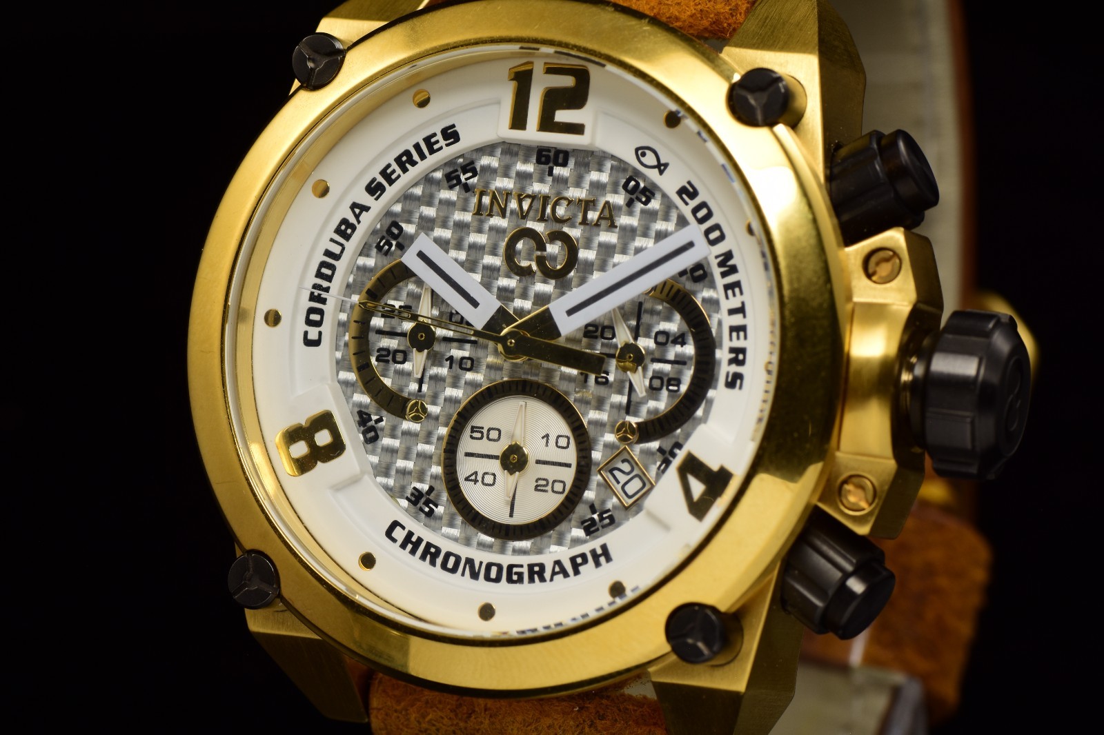 NEW Invicta Men’s Corduba White Chrono Dial Gold-plated LightBrown Leather Watch