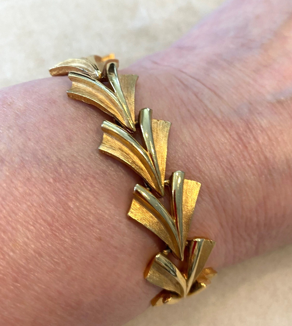 Corocraft Goldtone Chevron 7 In. Bracelet with 2 In. Safety Chain