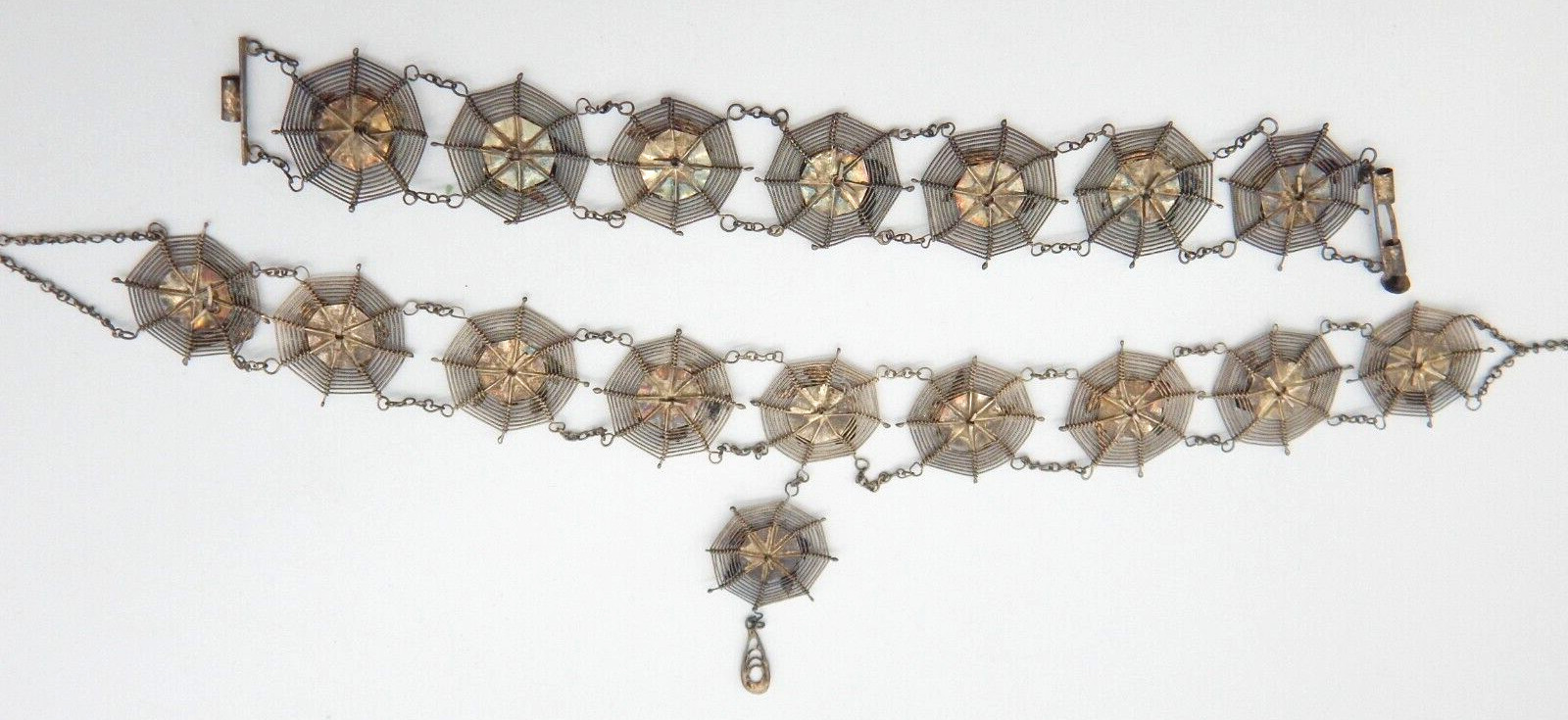 VTG 1940s Asian Silver Spiders on Spider Webs Necklace and Bracelet Set (CF110)