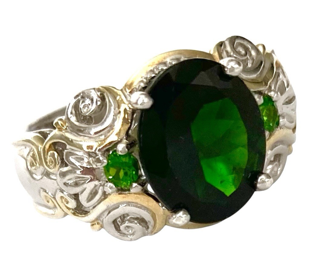 GEMS EN VOGUE Sterling Silver Gold Plated Oval CHROME DIOPSIDE Ring~RETIRED!