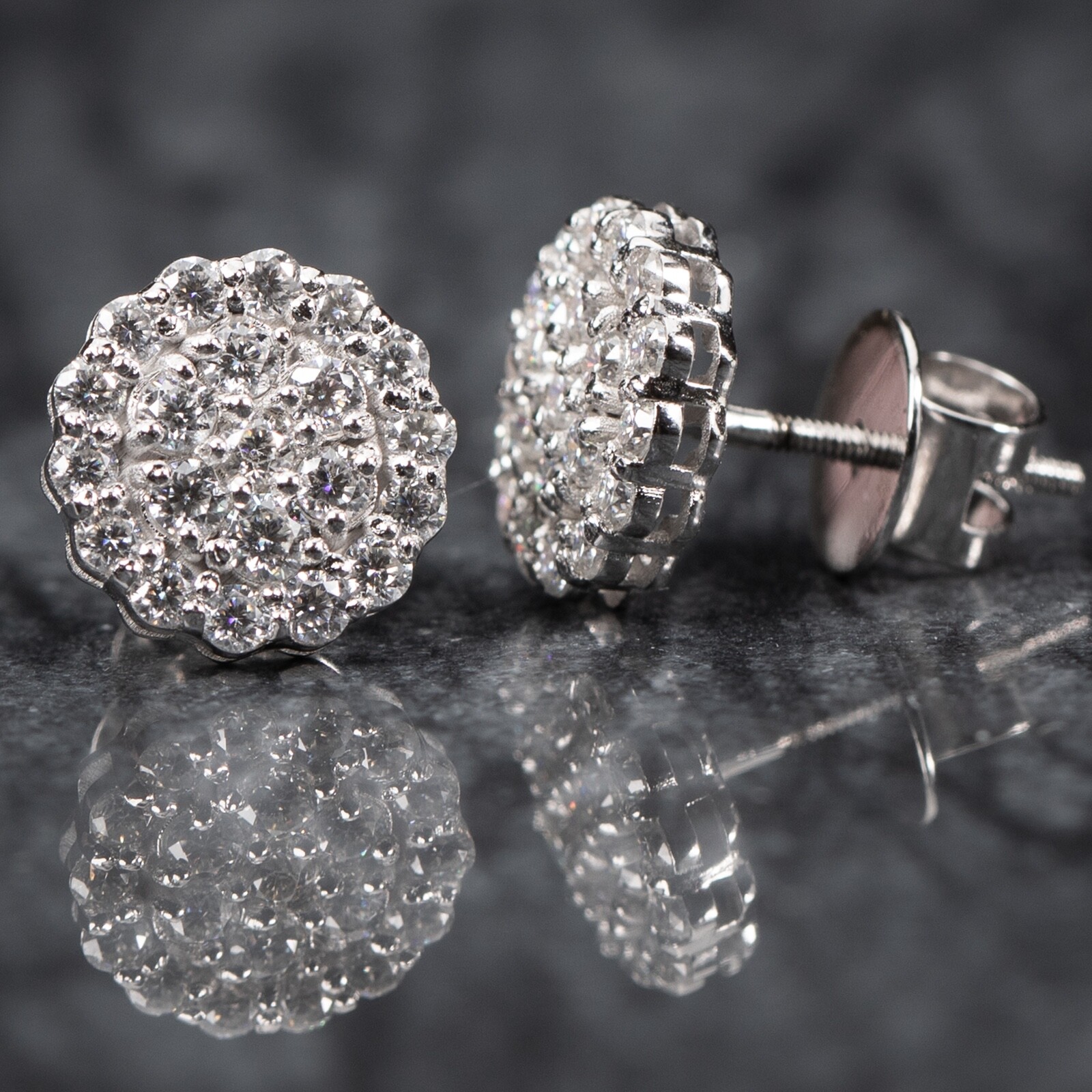 White Gold Sterling 1.05Ct VVS Moissanite Flower Cluster Silver Stud Earrings
