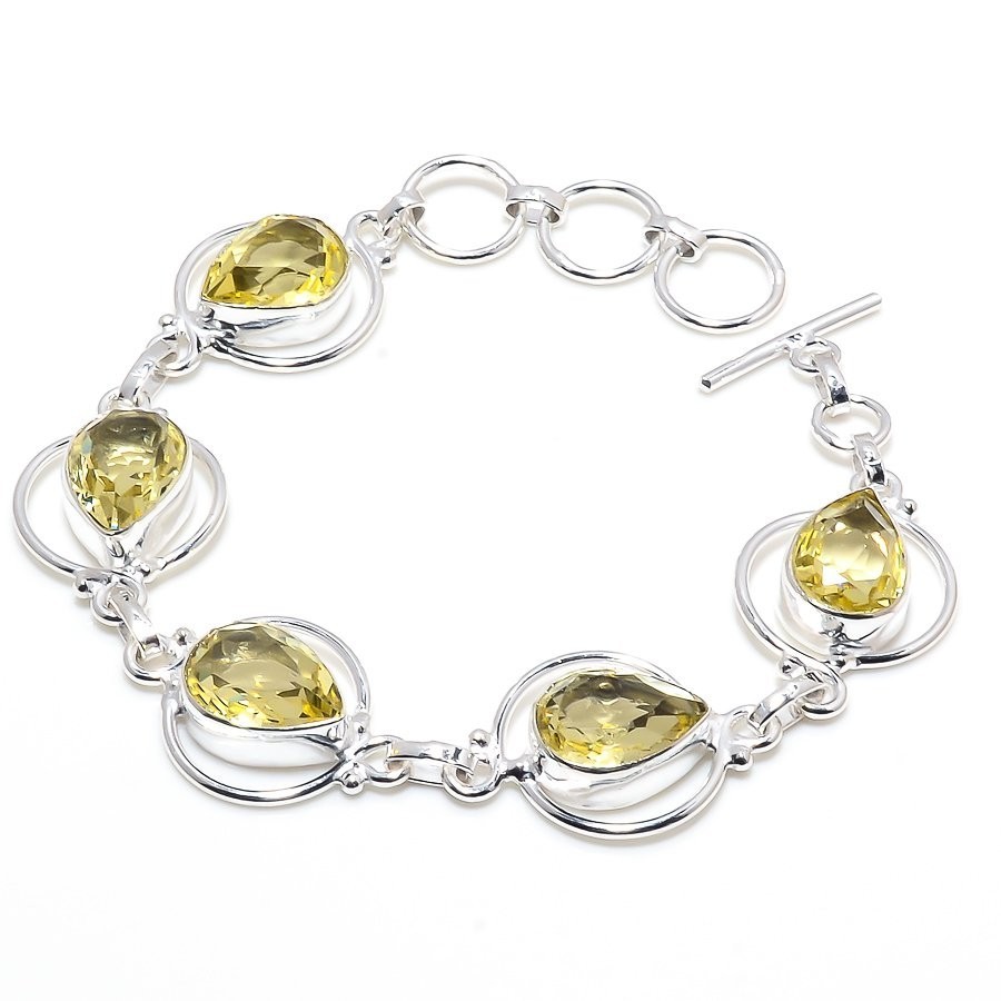 Lemon Quartz Gemstone Handmade 925 Sterling Silver Jewelry Bracelet Size 7-8″