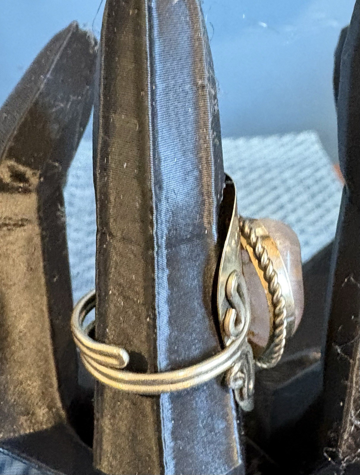 Gorgeous Handmade Adjustable Silver Ring With Approx 1” Oval Cabochon.