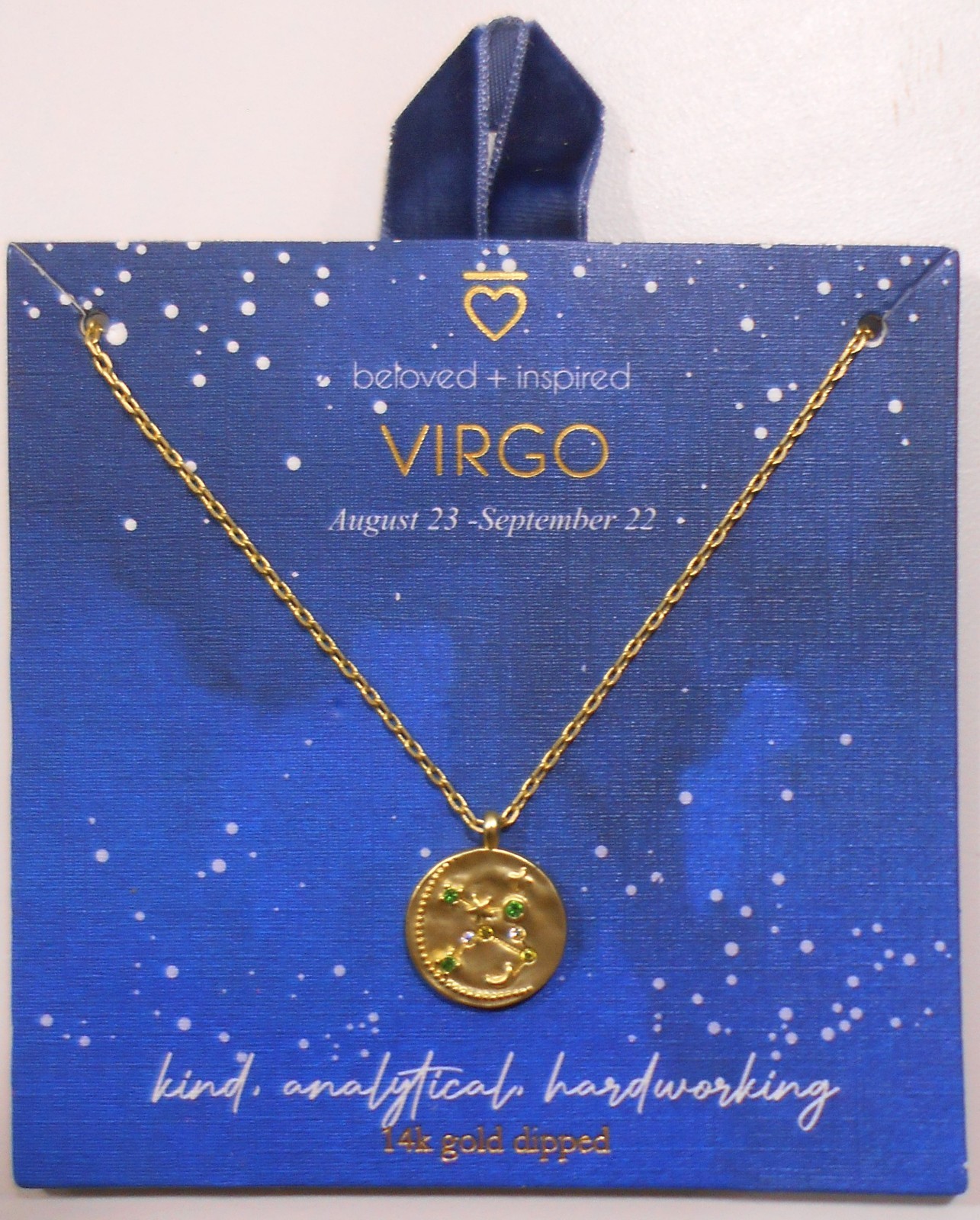 Beloved + Inspired 14K Gold Dipped Virgo Necklace 16” Gems+ Star Constellation