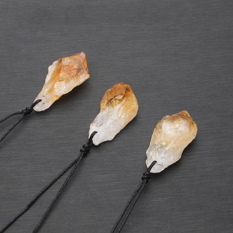 Raw Citrine Crystal Pendant Healing Protection Talisman Necklace for Women Men