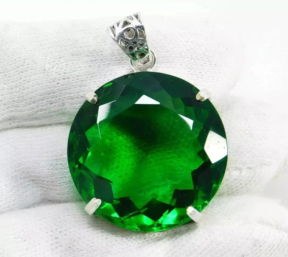Natural 90.20 Ct+ Tsavorite Garnet Certified 925 Solid Silver Pendant Gemstone