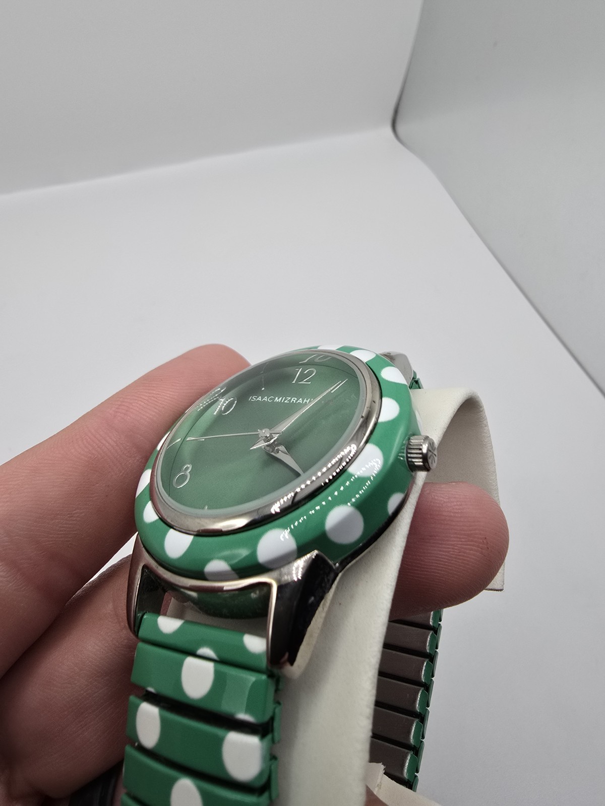 Isaac Mizrahi Live! Women’s Quartz Analog Polka Dot Green Dial Silver Bracelet