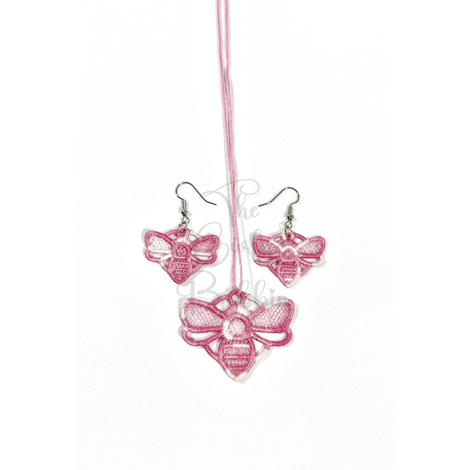 Embroidered Lace Bumblebee Silver Hook Earrings and Charm Birthday Bundle Gift