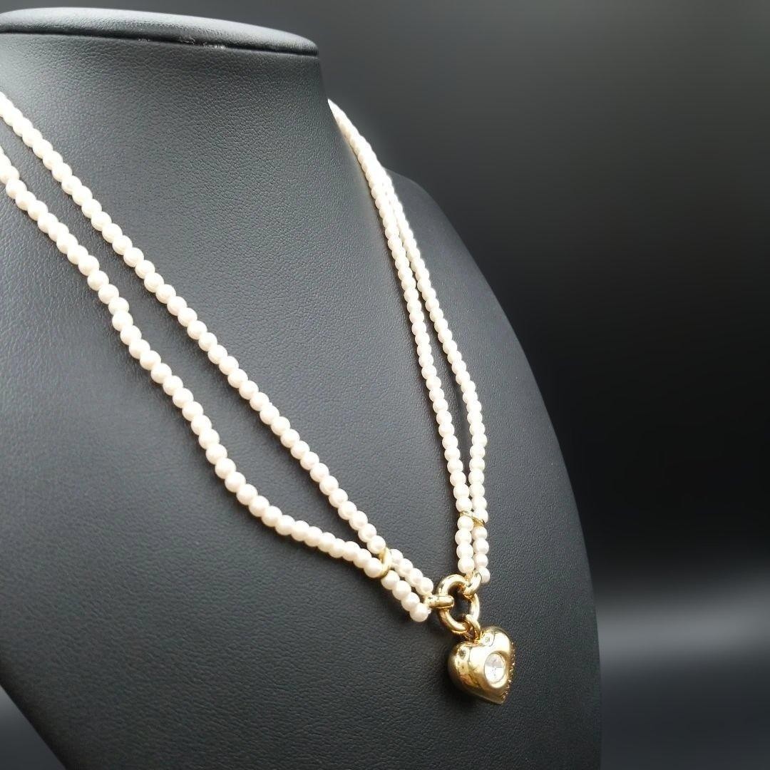 GIVENCHY Pearl Heart Motif Necklace Pendant Gold Tone Length 40cm Accessory
