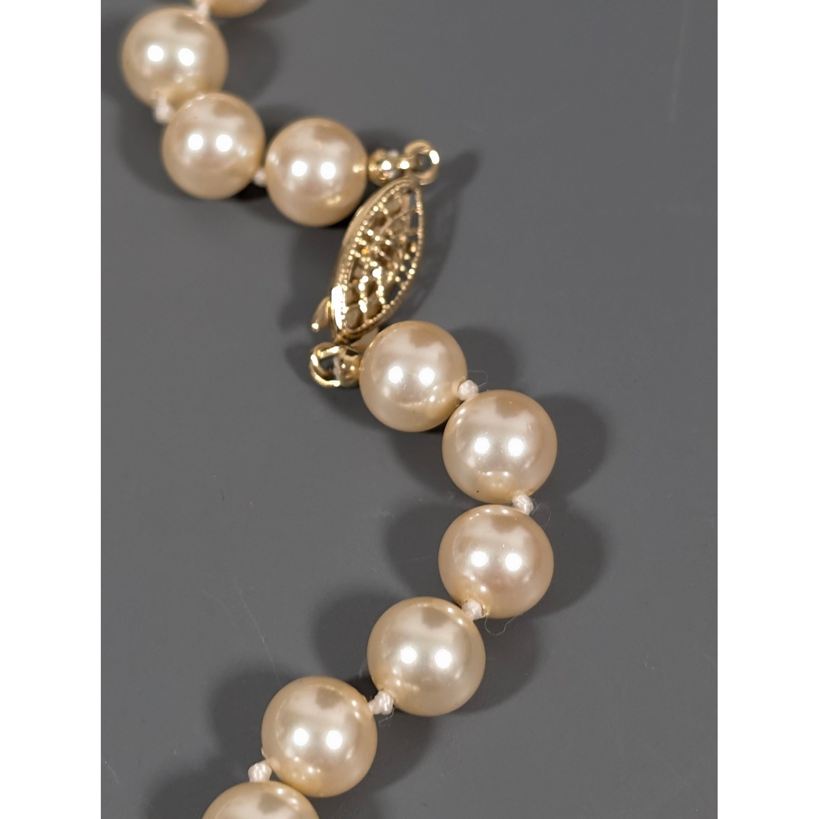 Cream Champagne Faux Pearl Necklace Glass Bead Strand 18 Inch Classic