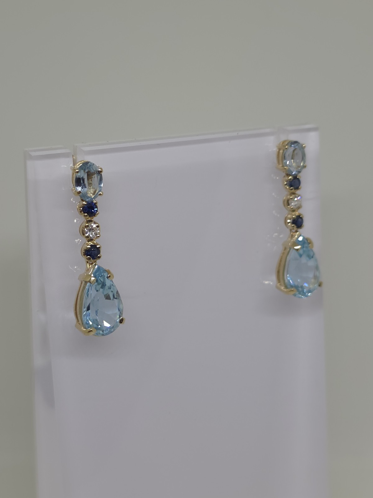 14k Yellow Gold Topaz Sapphire And Diamond Pendant And Earrings Set 8.8 Grams