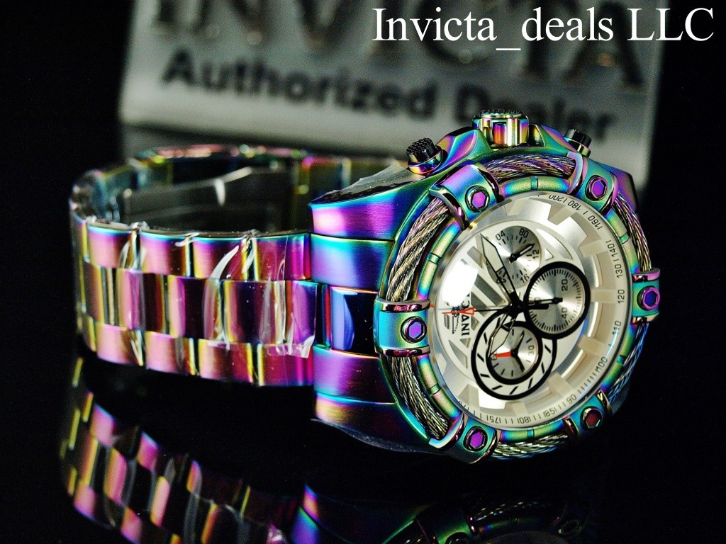Invicta 52mm Men’s BOLT Chronograph White Dial IRIDESCENT Tone Stainless St Watc