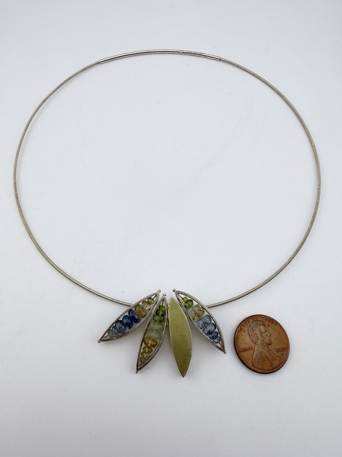 ASHKA DYMEL 925 18K MULTISTONE “FOUR LEAVES” ORGANIC COLLECTION NECKLACE K866D