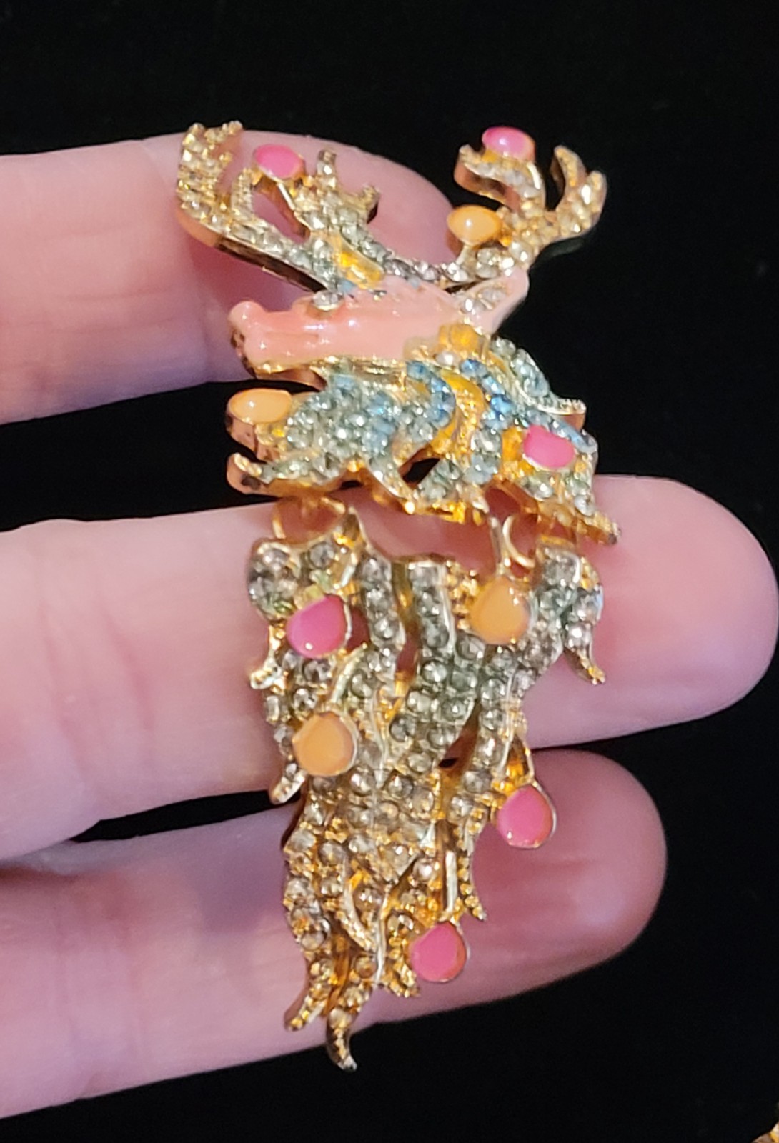 PINK REINDEER DANGLE CRYSTAL CHRISTMAS HOLIDAY GOLD EARRINGS NEW In Gift BOX