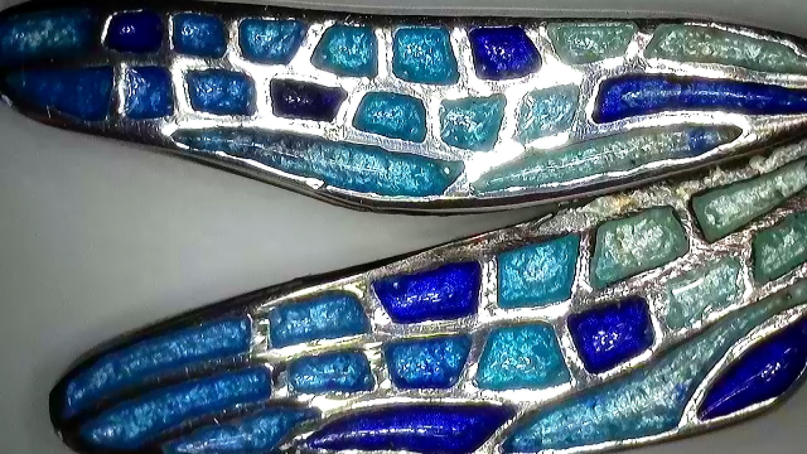 Arior dragonfly brooch pendant – Silver – Enamel Blue Mosaic – 5cm/2in – Boxed