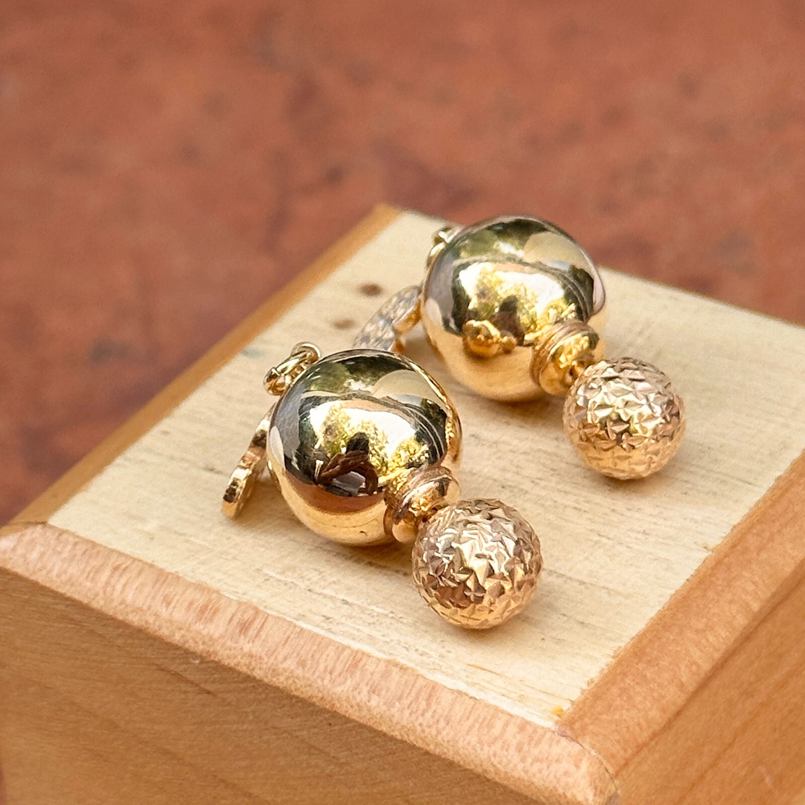 Gold Sterling Silver Shiny High Polished Finish Double-Ended Ball Earrings NEW