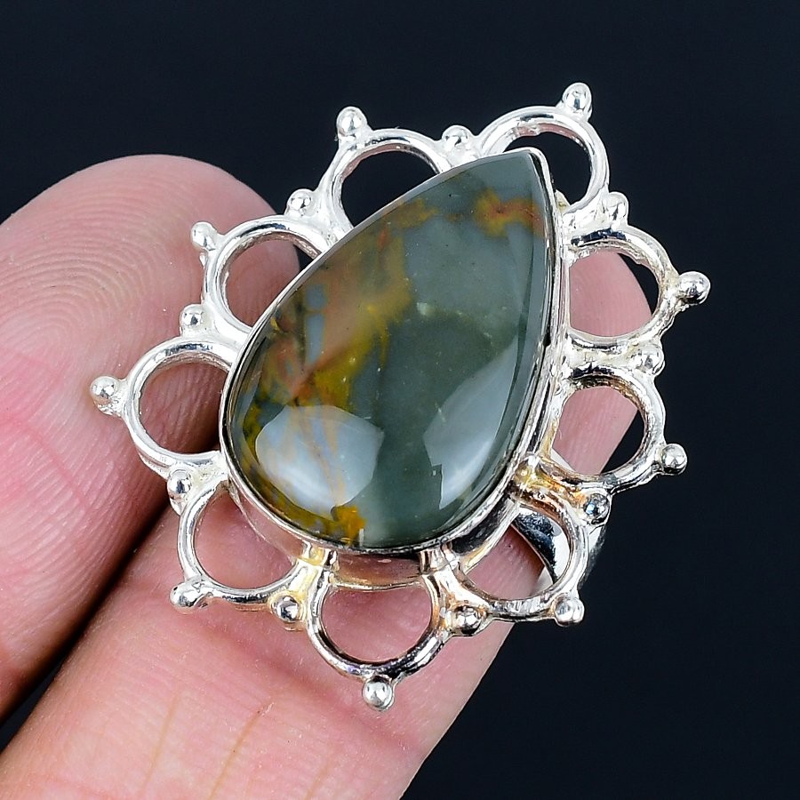 Classic Polychrome Jasper Gemstone 925 Sterling Silver Jewelry Ring Size 8
