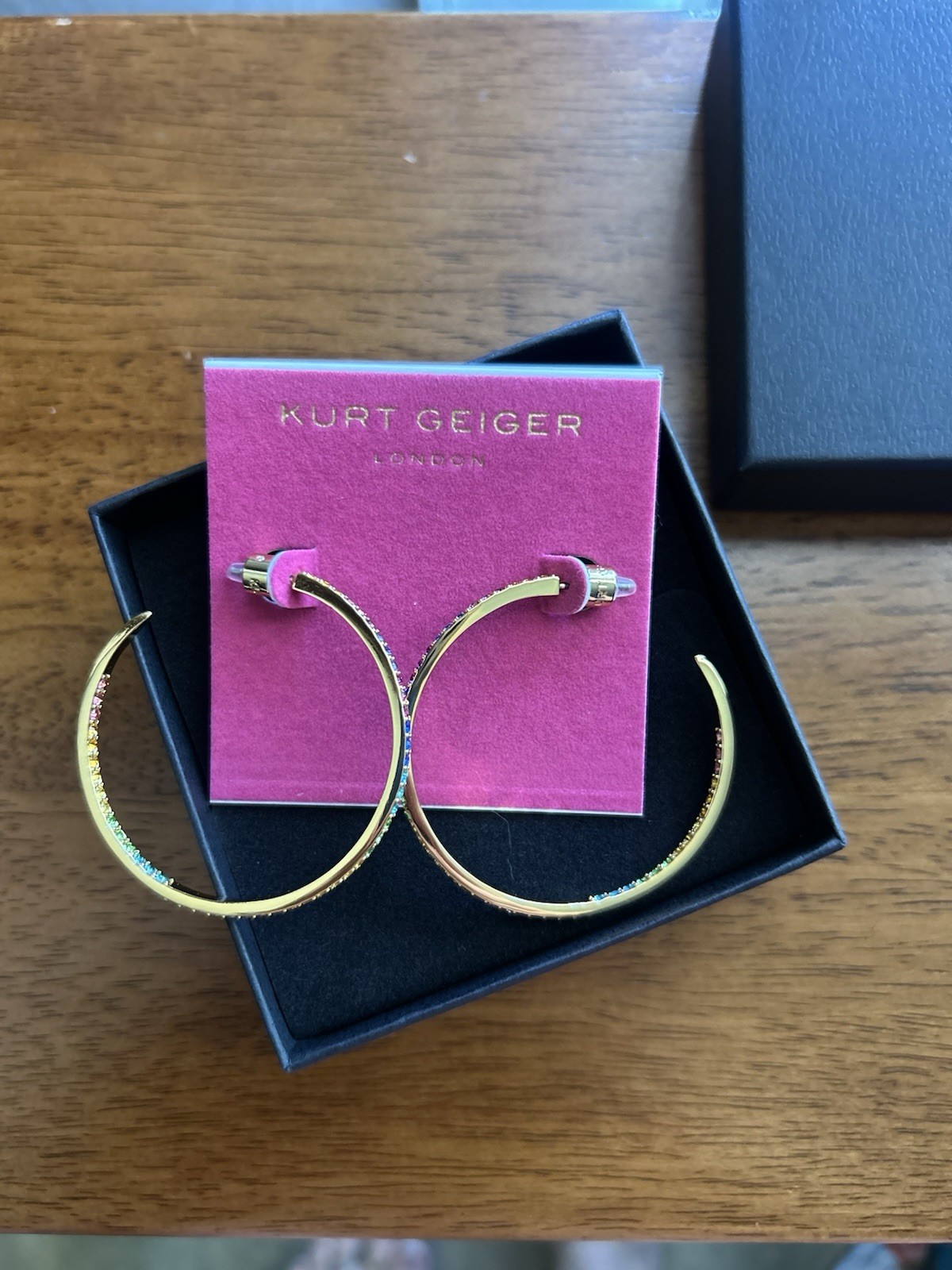 Kurt Geiger London Pavé Rainbow Hoop Earrings Gold Tone Multicolor Crystal